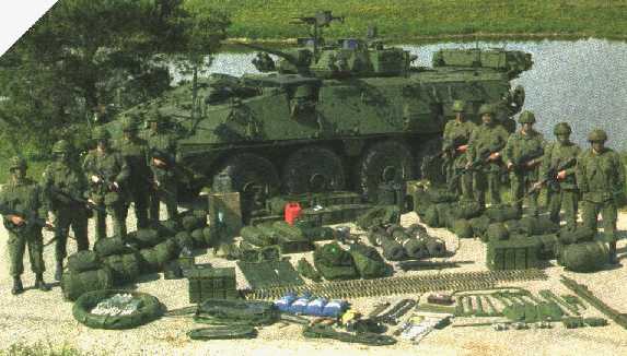 The LAV-III with all its equipment and crew